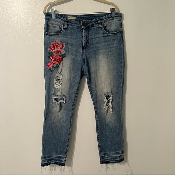 Kut from the Kloth Reese Flower Ankle Straight Leg Jeans - Picture 1 of 9